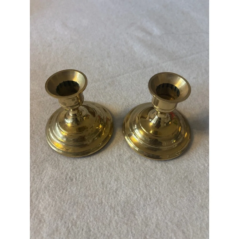 Set of 2‎ Brass Candlesticks Small Vintage Taper Holder Ornate Base